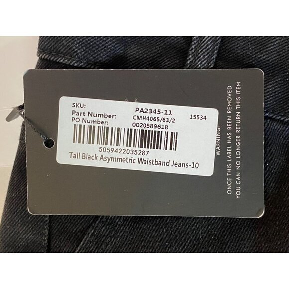 New Pretty Little Thing Women's Tall Black Asymmetric Waistband Jeans Size 10 - Picture 6 of 12